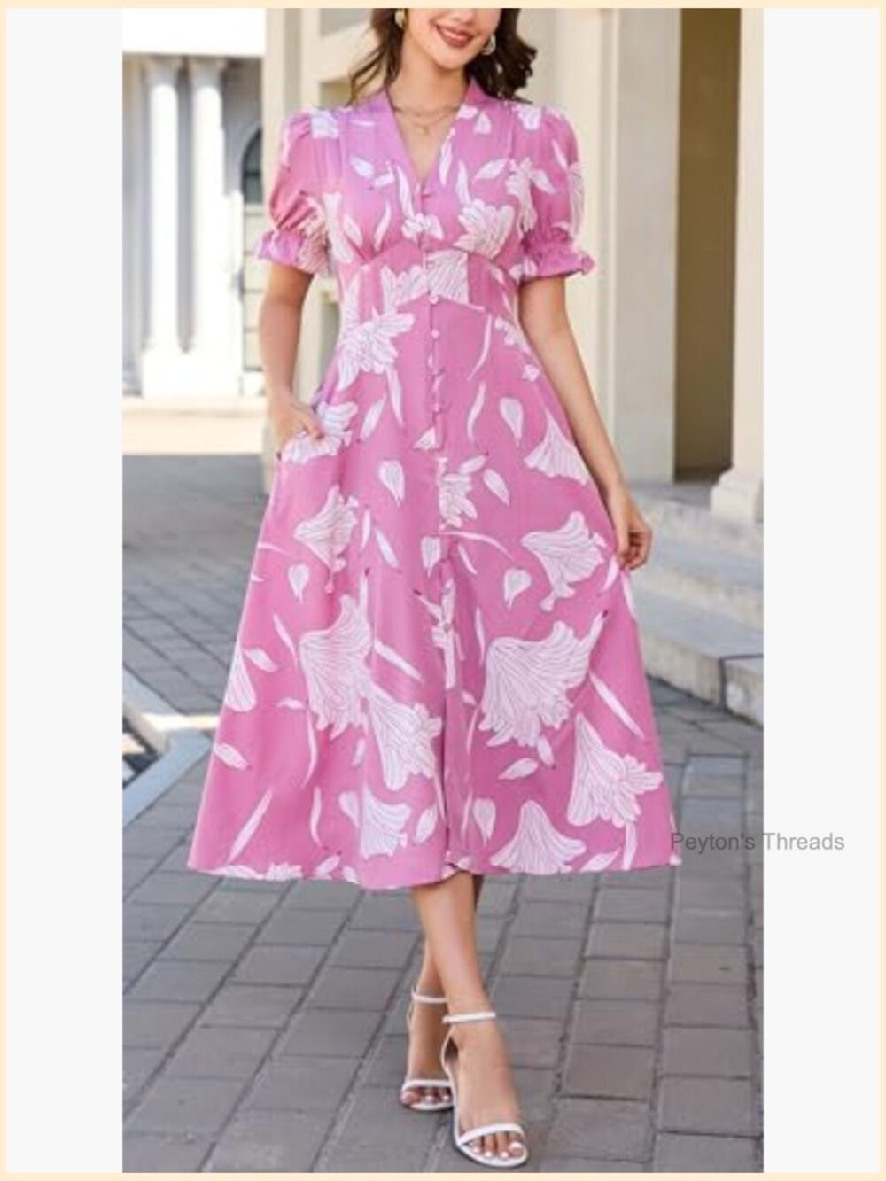Women's Floral Maxi Dress Short Sleeve V Neck Flowy Beach Wedding Guest Dress - Picture 2 of 6